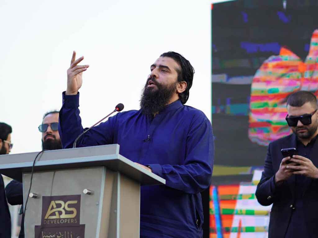 Speaker delivering keynote address on stage at the launch of Punjab’s tallest building